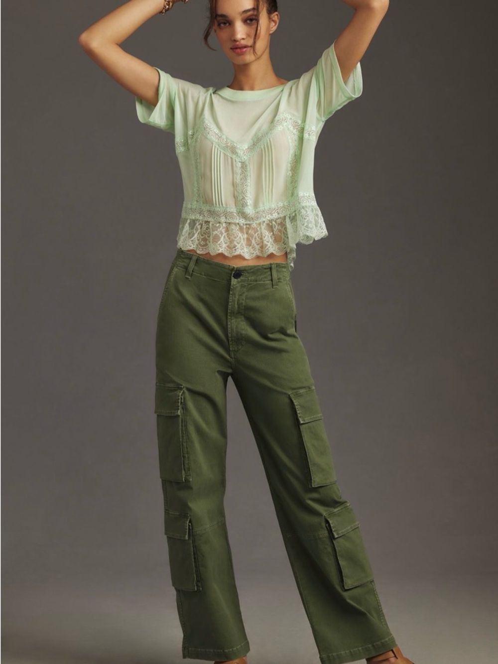 Anthropologie Dolan Short Sleeve Sheer Lace Blouse Mint Green NEW Size Medium - Picture 4 of 9